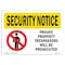 Signmission OSHA Security Sign, 7" Height, 10" Width, Rigid Plastic, Private Property Trespassers, Landscape OS-SN-P-710-L-11632 - alternate 1